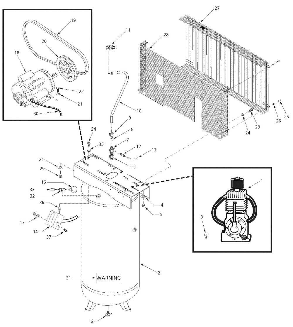 Air-Compressor Parts Diagram and Parts List for CE600000AJ  Campbell Hausfeld Compressor